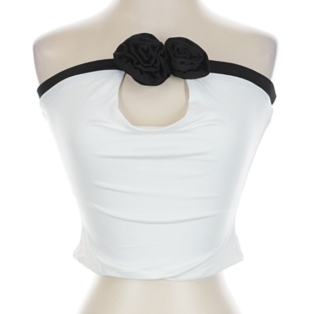 Meshki rosette top white black nwt XS